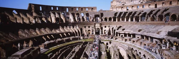 The Colosseum: High angle view of tourists in an amphitheater, Colosseum, Rome, Italy by Panoramic Images