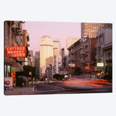 Blurred Motion View Of Evening Traffic, Bush Street, Nob Hill, San Francisco, California Canvas Print #PIM4076} by Panoramic Images Canvas Print