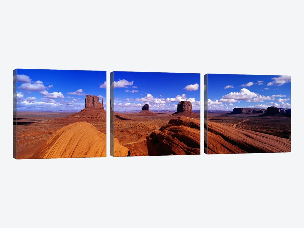 The Mittens & Merrick Butte, Monument Valley, Navajo Nation, Arizona, USA by Panoramic Images 3-piece Canvas Art