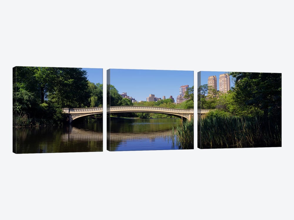Bridge across a lake, Central Park, New York City, New York State, USA by Panoramic Images 3-piece Canvas Print