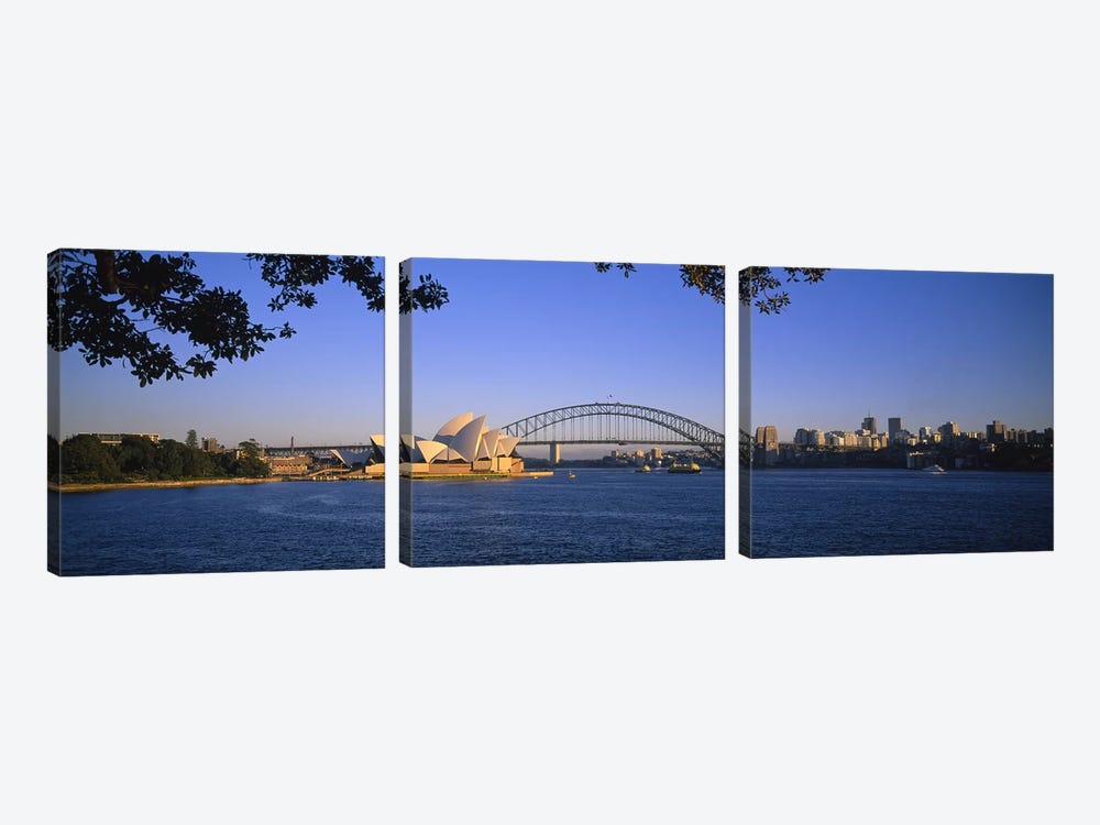 Distant View Of Sydney Harbour Bridge & Sydney Opera House, Sydney, New South Wales, Australia by Panoramic Images 3-piece Canvas Print