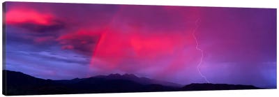 Sunset With Lightning And Rainbow Four Peaks Mountain AZ Canvas Art Print - Rainbow Art