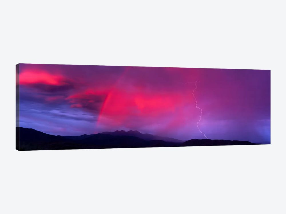Sunset With Lightning And Rainbow Four Peaks Mountain AZ by Panoramic Images 1-piece Canvas Art Print