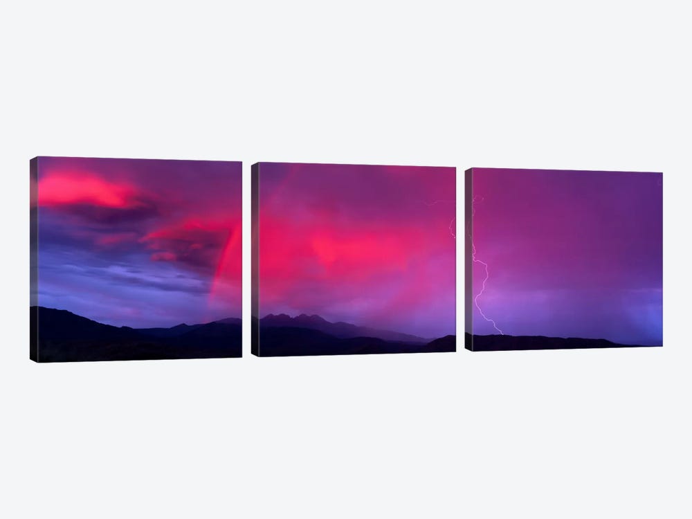Sunset With Lightning And Rainbow Four Peaks Mountain AZ by Panoramic Images 3-piece Art Print