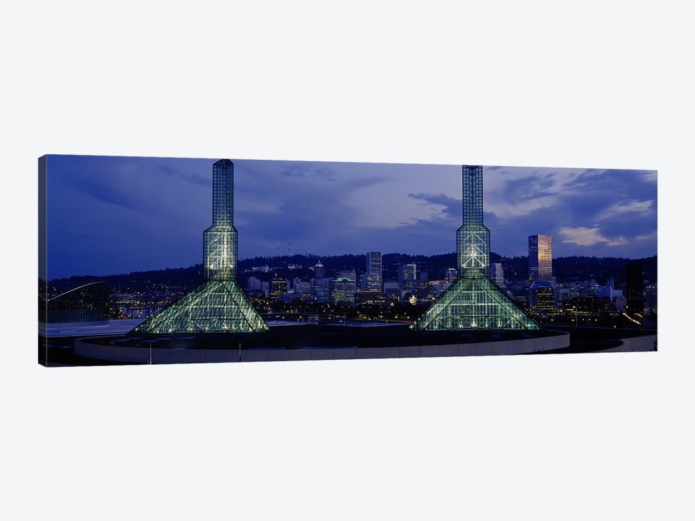 Towers Lit Up At DuskConvention Center, Portland, Oregon, USA by Panoramic Images 1-piece Canvas Art Print
