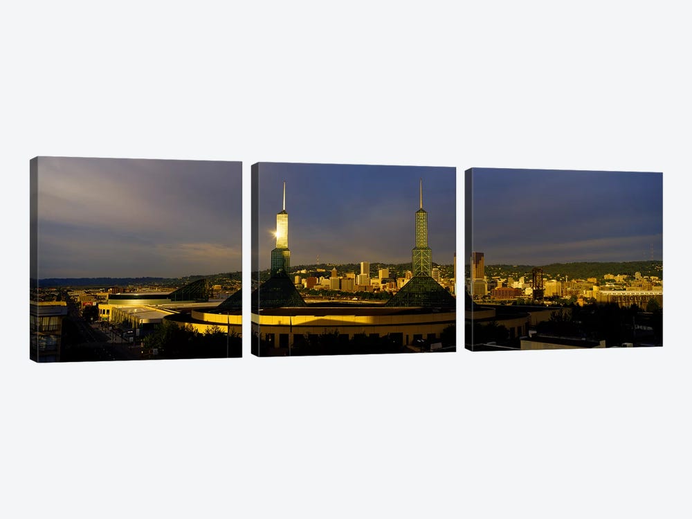 Towers Illuminated At DuskConvention Center, Portland, Oregon, USA by Panoramic Images 3-piece Canvas Wall Art