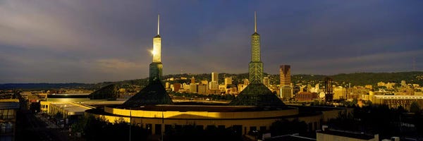 Oregon: Towers Illuminated At DuskConvention Center, Portland, Oregon, USA by Panoramic Images