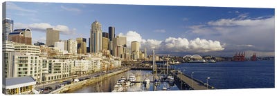 High Angle View Of Boats Docked At A Harbor, Seattle, Washington State, USA Canvas Art Print - Nautical Art
