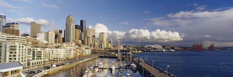 High Angle View Of Boats Docked At A Harbor, Seattle, Washington State, USA