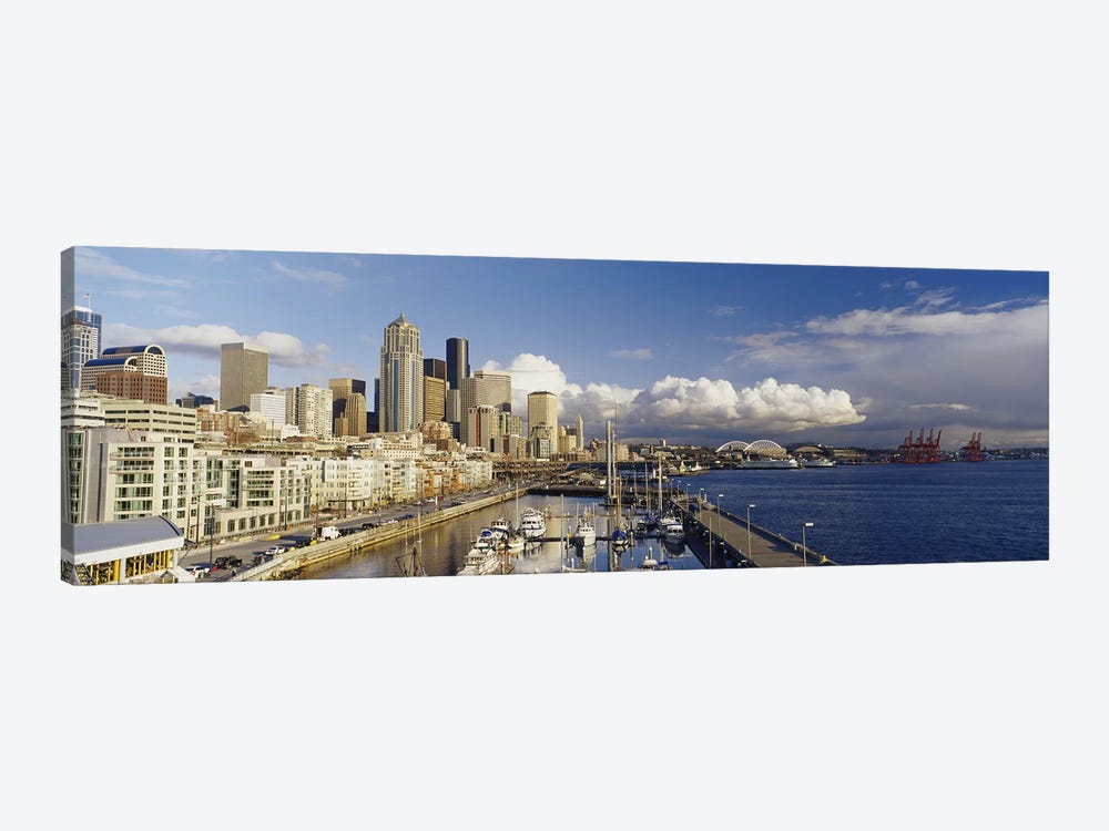 High Angle View Of Boats Docked At A Harbor, Seattle, Washington State, USA by Panoramic Images 1-piece Canvas Art