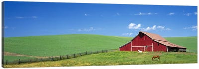Red Barn in Washington State Canvas Art Print - Field, Grassland & Meadow Art
