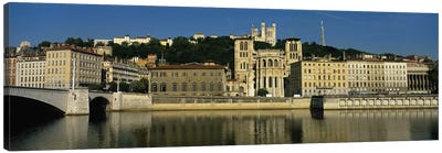 Waterfront Architecture Featuring The Lyon Cathedral (Cathedrale Saint-Jean Baptiste de Lyon), Lyon, France Canvas Art Print - Panoramic Photography