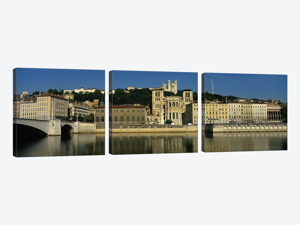 Waterfront Architecture Featuring The Lyon Cathedral (Cathedrale Saint-Jean Baptiste de Lyon), Lyon, France by Panoramic Images 3-piece Canvas Artwork
