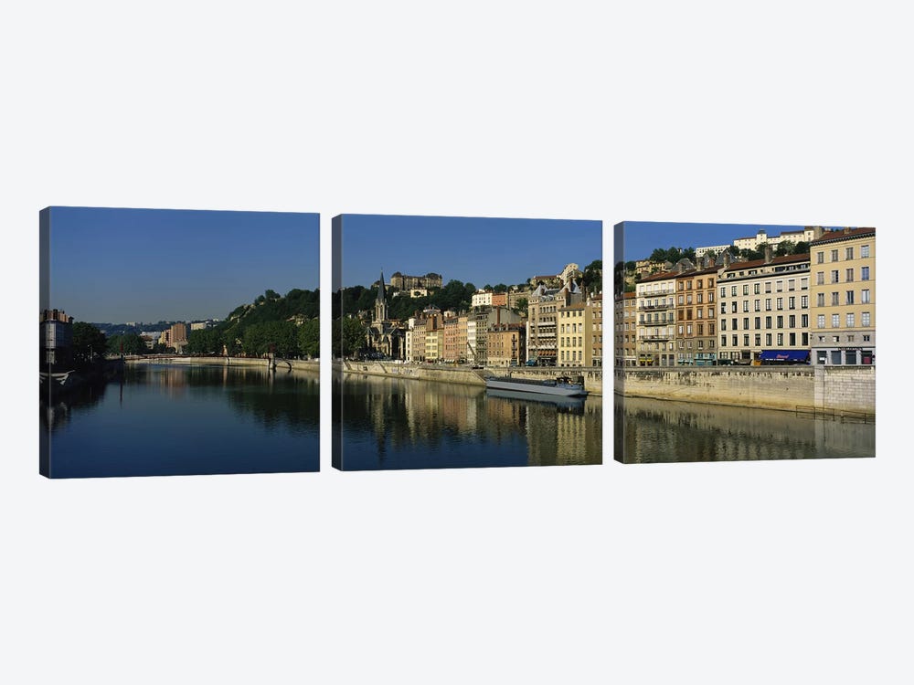 Architecture Along The Saone River, Lyon, Auvergne-Rhone-Alpes, France by Panoramic Images 3-piece Canvas Print