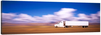 Blurred Motion View Of A Semi Truck, Interstate 70, Near Green River, Utah, USA Canvas Art Print - Utah Art