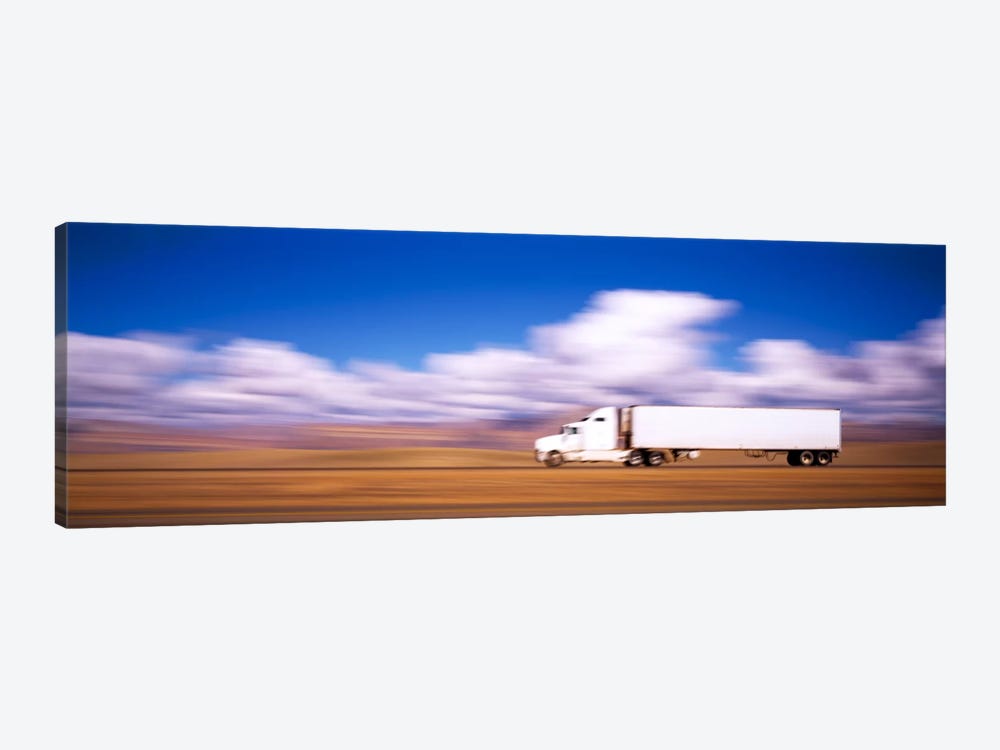 Blurred Motion View Of A Semi Truck, Interstate 70, Near Green River, Utah, USA by Panoramic Images 1-piece Canvas Artwork