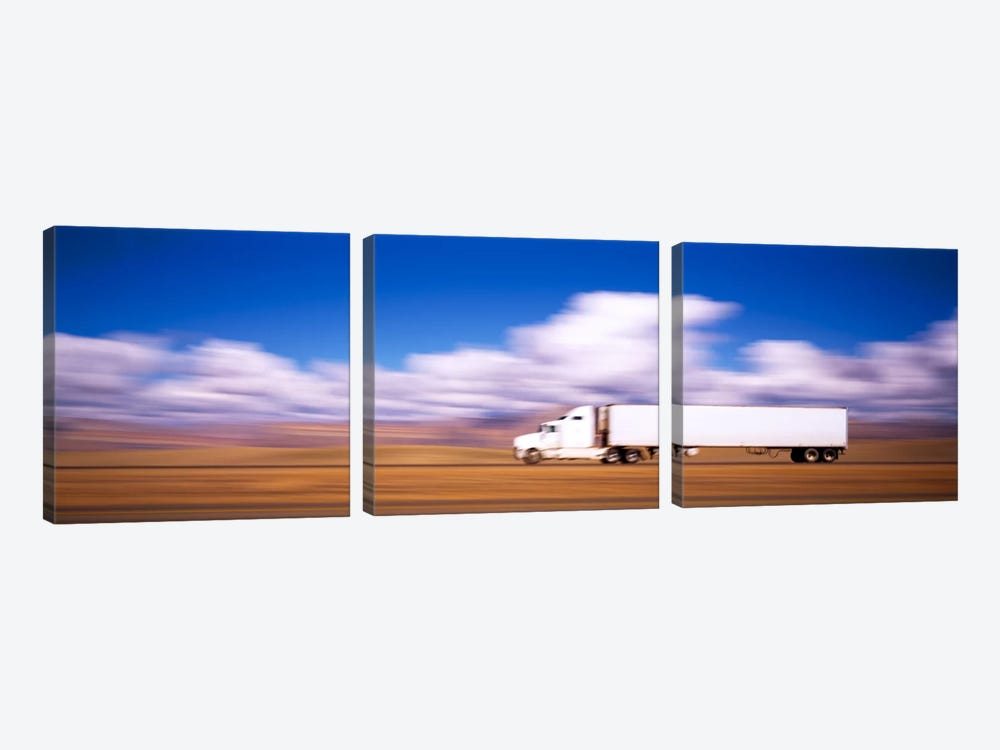 Blurred Motion View Of A Semi Truck, Interstate 70, Near Green River, Utah, USA by Panoramic Images 3-piece Canvas Artwork