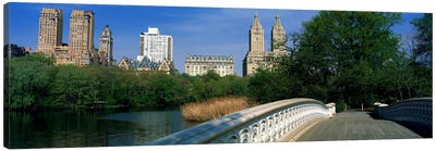 View Of Historic Buildings Along Central Park West From Bow Bridge, New York City, New York, USA Canvas Art Print - Landmarks & Attractions
