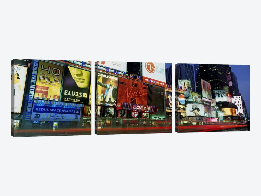 Billboards On Buildings In A City, Times Square, NYC, New York City, New York State, USA by Panoramic Images 3-piece Art Print
