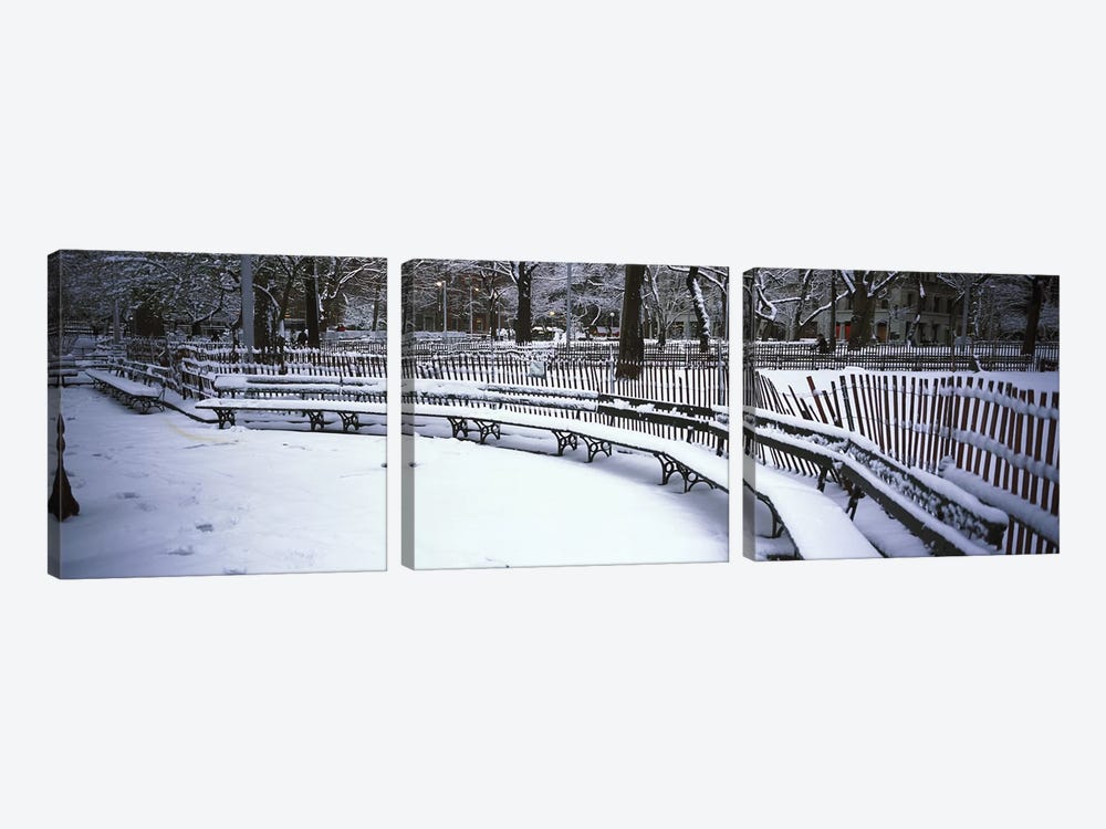Snowcapped benches in a park, Washington Square Park, Manhattan, New York City, New York State, USA by Panoramic Images 3-piece Canvas Art