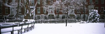 Snowcapped benches in a park, Washington Square Park, Manhattan, New York City, New York State, USA #2 by Panoramic Images canvas print
