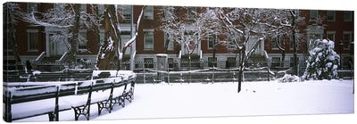 Snowcapped benches in a park, Washington Square Park, Manhattan, New York City, New York State, USA #2 Canvas Art Print - New York Art