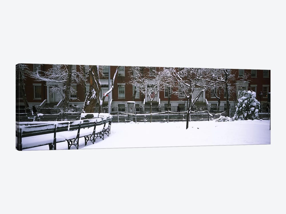 Snowcapped benches in a park, Washington Square Park, Manhattan, New York City, New York State, USA #2 by Panoramic Images 1-piece Canvas Print