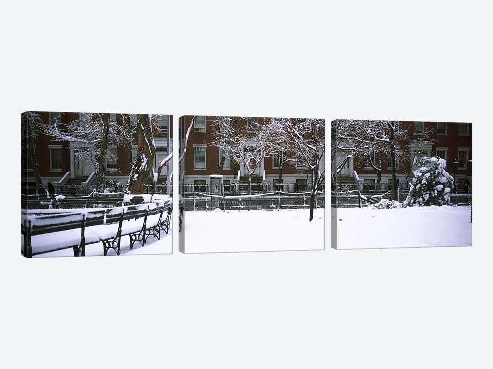 Snowcapped benches in a park, Washington Square Park, Manhattan, New York City, New York State, USA #2 by Panoramic Images 3-piece Canvas Print