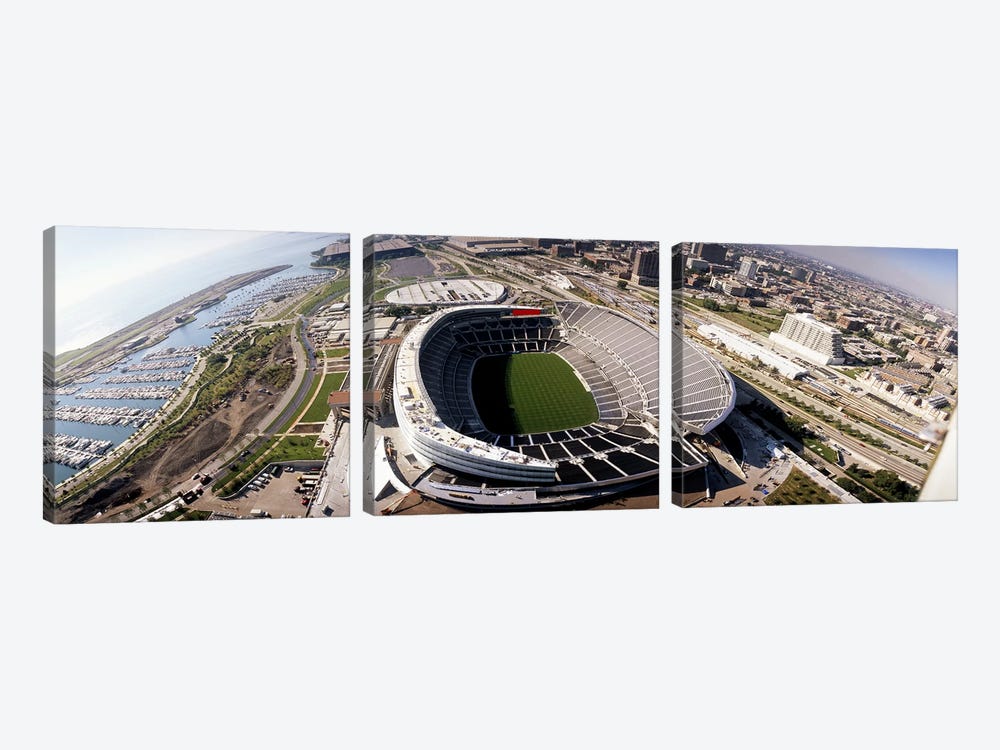 Aerial view of a stadium, Soldier Field, Chicago, Illinois, USA by Panoramic Images 3-piece Canvas Art Print