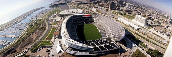 Chicago: Aerial view of a stadium, Soldier Field, Chicago, Illinois, USA by Panoramic Images