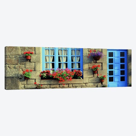 Flower Laden Façade, Locronan, Brittany, France Canvas Print #PIM4202} by Panoramic Images Art Print