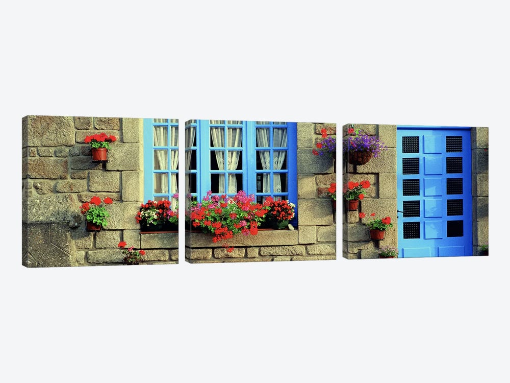 Flower Laden Façade, Locronan, Brittany, France by Panoramic Images 3-piece Canvas Art Print