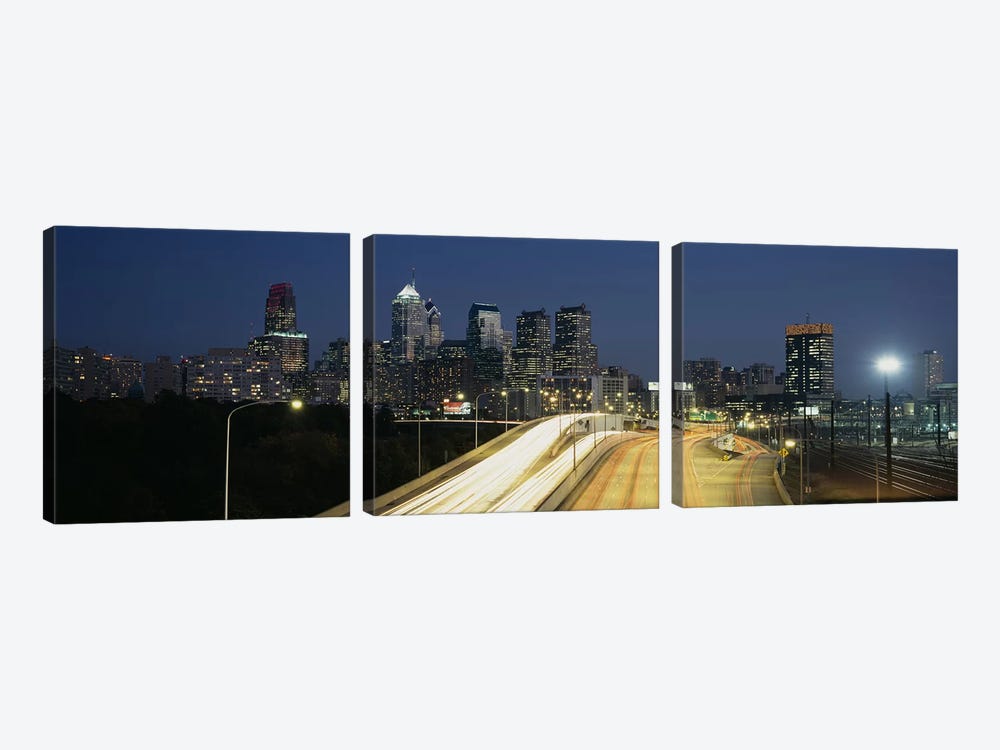 Traffic moving on a roadPhiladelphia, Pennsylvania, USA by Panoramic Images 3-piece Canvas Wall Art