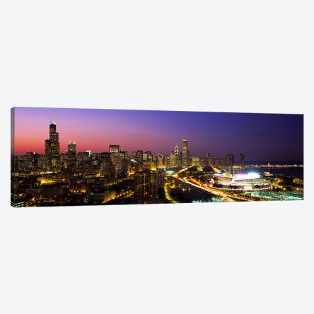Downtown Skyline At Night, Chicago, Cook County, Illinois, USA Canvas Print #PIM4261} by Panoramic Images Canvas Print