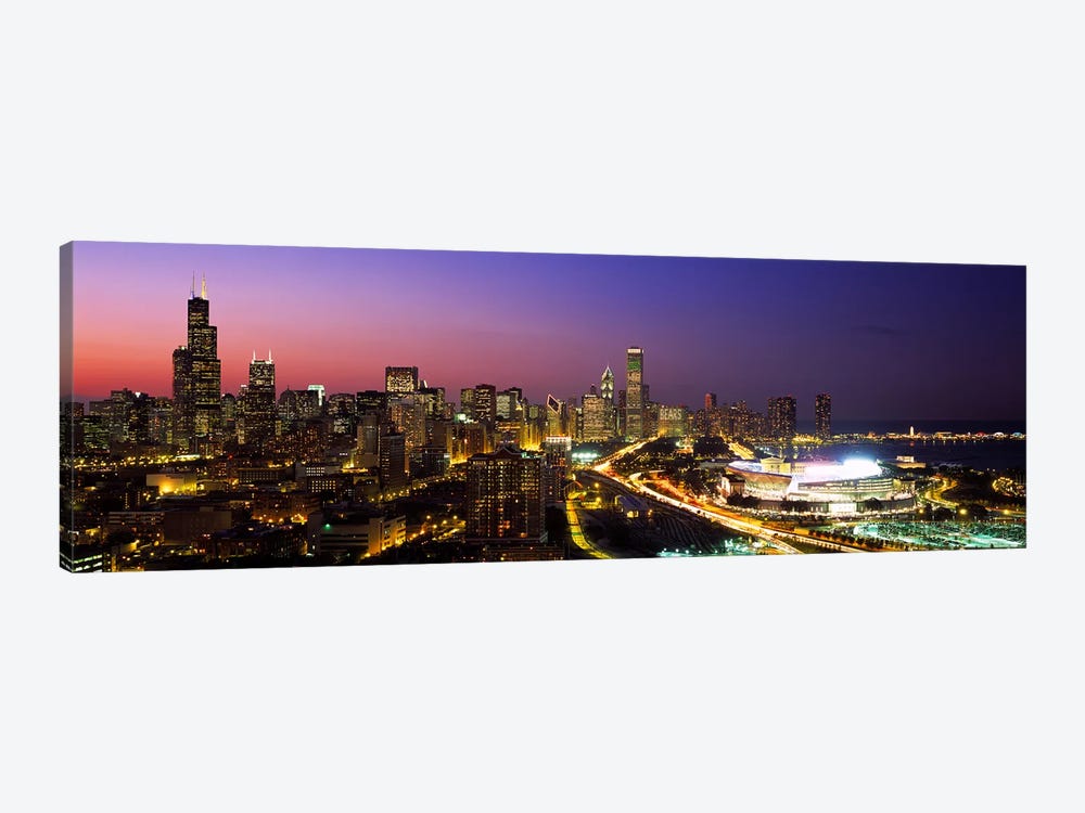 Downtown Skyline At Night, Chicago, Cook County, Illinois, USA by Panoramic Images 1-piece Canvas Artwork