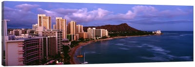 High Angle View Of Buildings On The Beach, Waikiki Beach, Oahu, Honolulu, Hawaii, USA Canvas Art Print - Hawaii Art