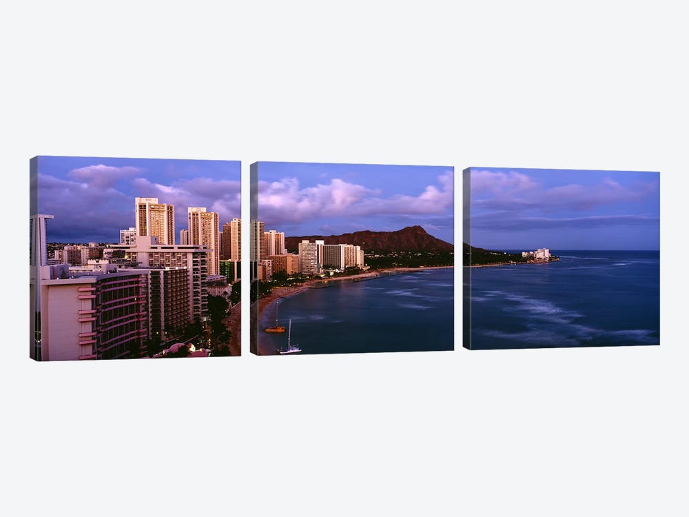 High Angle View Of Buildings On The Beach, Waikiki Beach, Oahu, Honolulu, Hawaii, USA by Panoramic Images 3-piece Canvas Wall Art