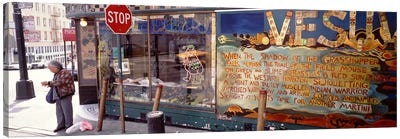 USA, California, San Francisco, Little Italy, Senior man standing outside a bar Canvas Art Print - Drink & Beverage Art