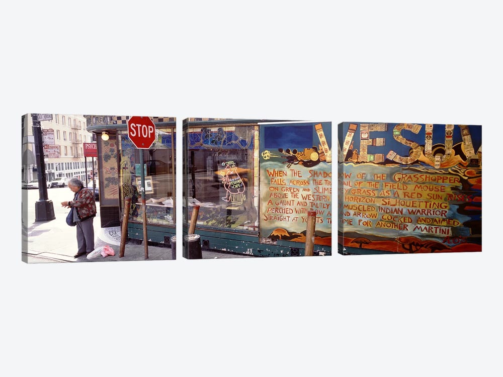 USA, California, San Francisco, Little Italy, Senior man standing outside a bar by Panoramic Images 3-piece Canvas Art