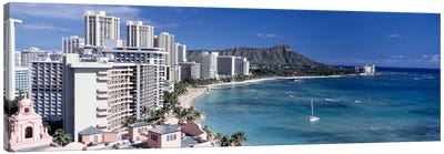 Buildings at the waterfront, Waikiki Beach, Honolulu, Oahu, Maui, Hawaii, USA Canvas Art Print - Waikiki