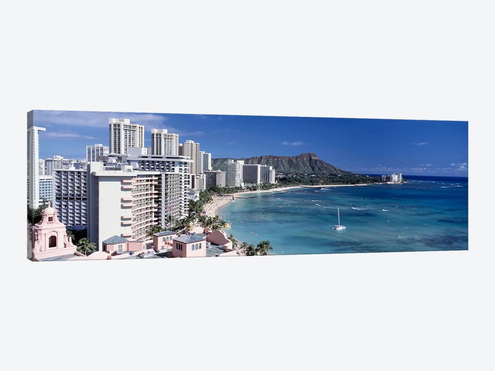 Buildings at the waterfront, Waikiki Beach, Honolulu, Oahu, Maui, Hawaii, USA by Panoramic Images 1-piece Canvas Art