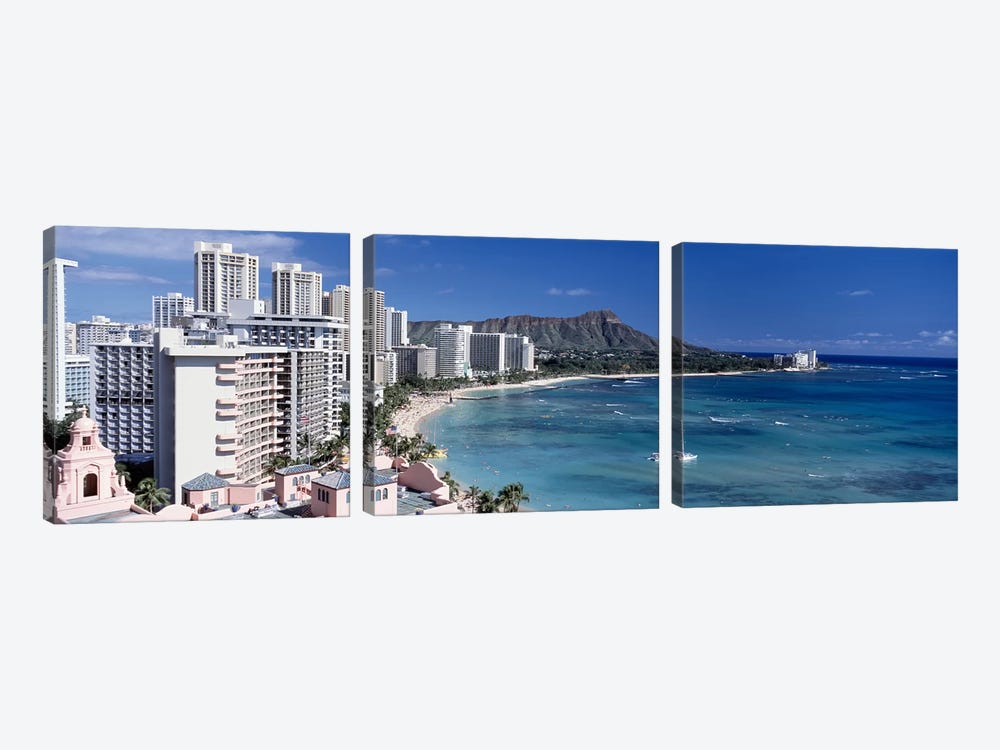 Buildings at the waterfront, Waikiki Beach, Honolulu, Oahu, Maui, Hawaii, USA by Panoramic Images 3-piece Canvas Artwork
