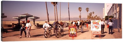 People Walking On The Sidewalk, Venice, Los Angeles, California, USA Canvas Art Print - Bicycle Art