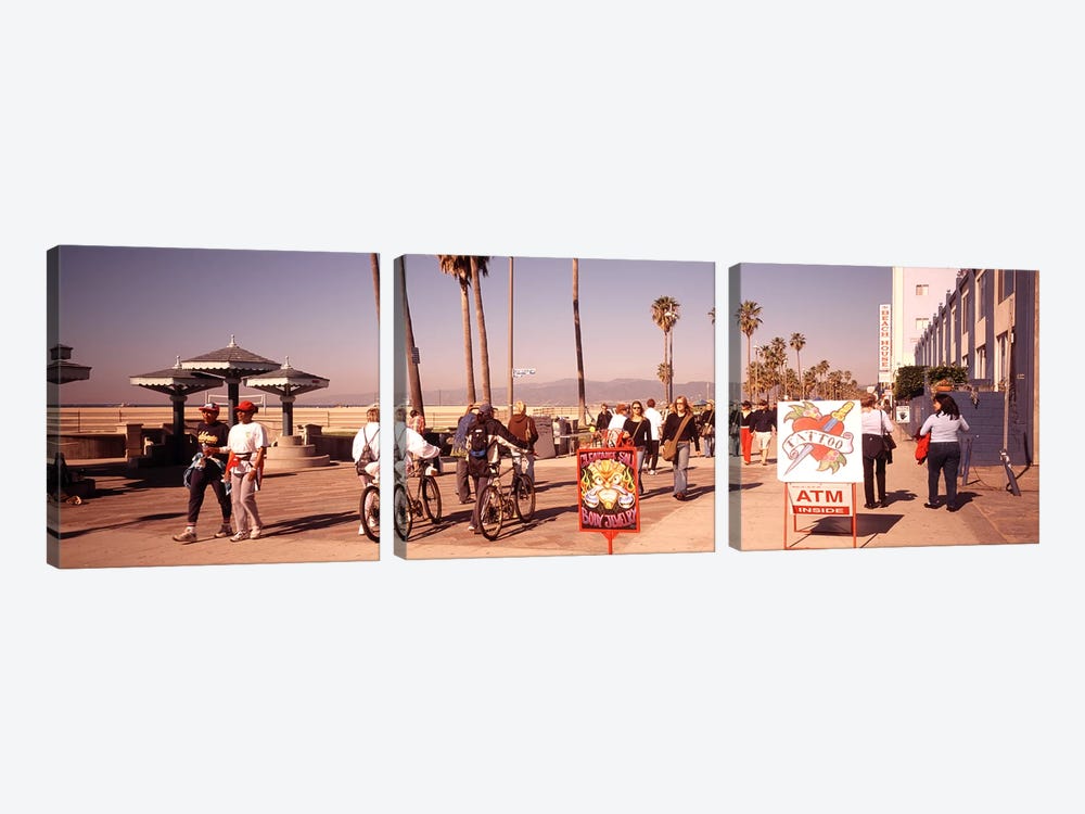 People Walking On The Sidewalk, Venice, Los Angeles, California, USA by Panoramic Images 3-piece Canvas Art