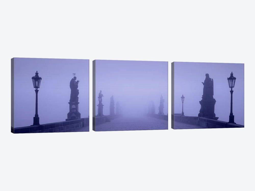 Thick Fog Over Charles Bridge, Prague, Czech Republic by Panoramic Images 3-piece Canvas Wall Art