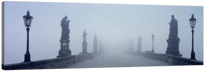 Charles Bridge in Fog Prague Czech Republic Canvas Art Print - Prague Art