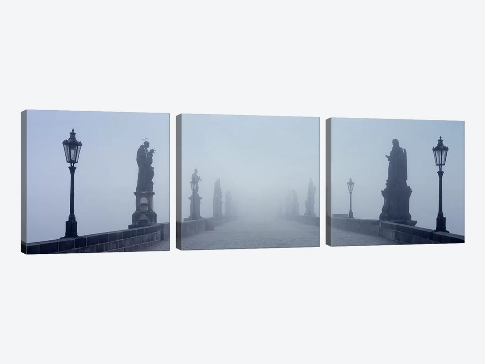 Charles Bridge in Fog Prague Czech Republic by Panoramic Images 3-piece Canvas Artwork