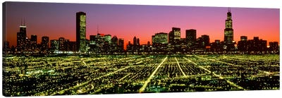 USA, Illinois, Chicago, High angle view of the city at night Canvas Art Print - City Sunrise & Sunset Art