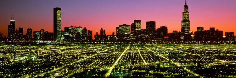 USA, Illinois, Chicago, High angle view of the city at night