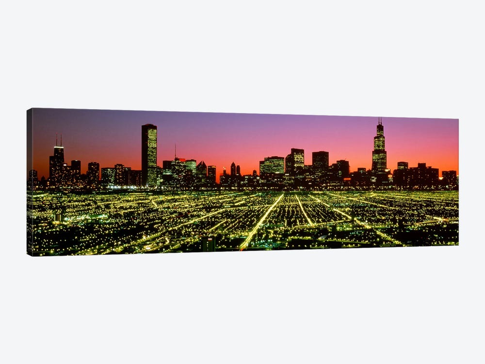 USA, Illinois, Chicago, High angle view of the city at night by Panoramic Images 1-piece Canvas Art